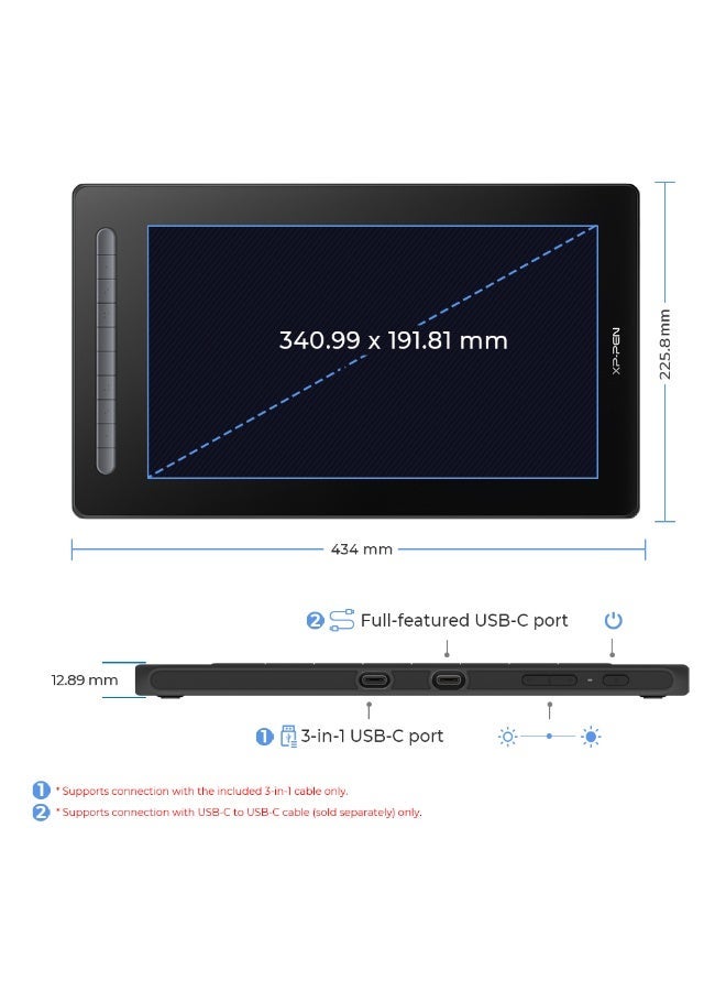 XP-PEN Artist16_2nd 16-inch Drawing Pen Display Graphics Monitor Full-Laminated Technology Drawing Monitor with Tilt Function,X3 Smart Battery-free stylus (Black)(Without Power plug Adaptor) - Image 4